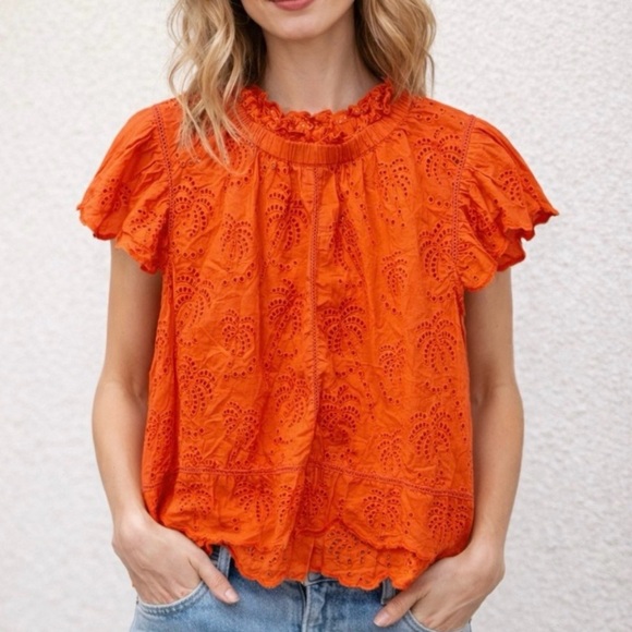 Anthropologie Tops - Anthro Jennifer & Grace Orange Eyelet Blouse
Cotton Boho Romantic Top L